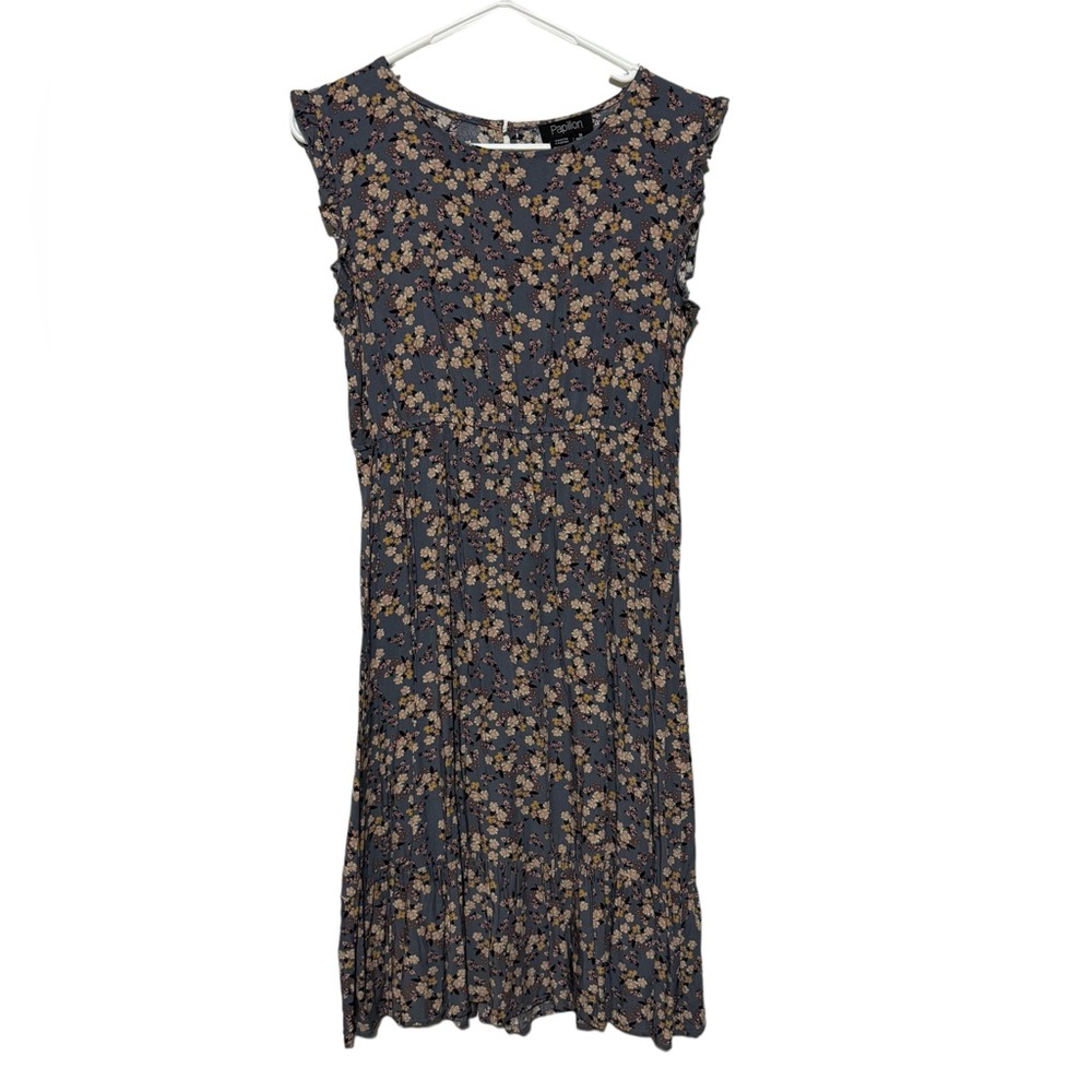 Long Modest Knee Length Pink Blue Floral Midi Dress Women’s‎ Size Medium